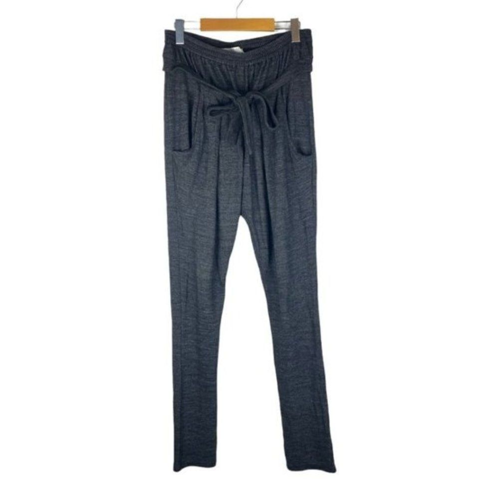 Anne Valerie Hash Women's Marled Grey Hi Rise Stretch Pant Trousers Front Tie SM